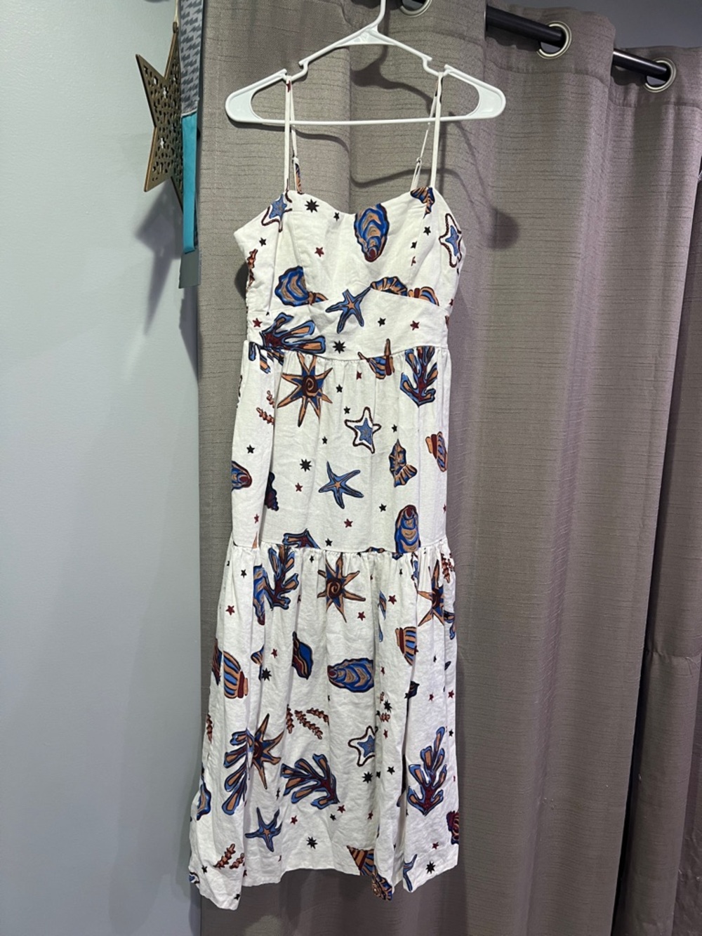 White Starfish & Shell Print Midi Sundress